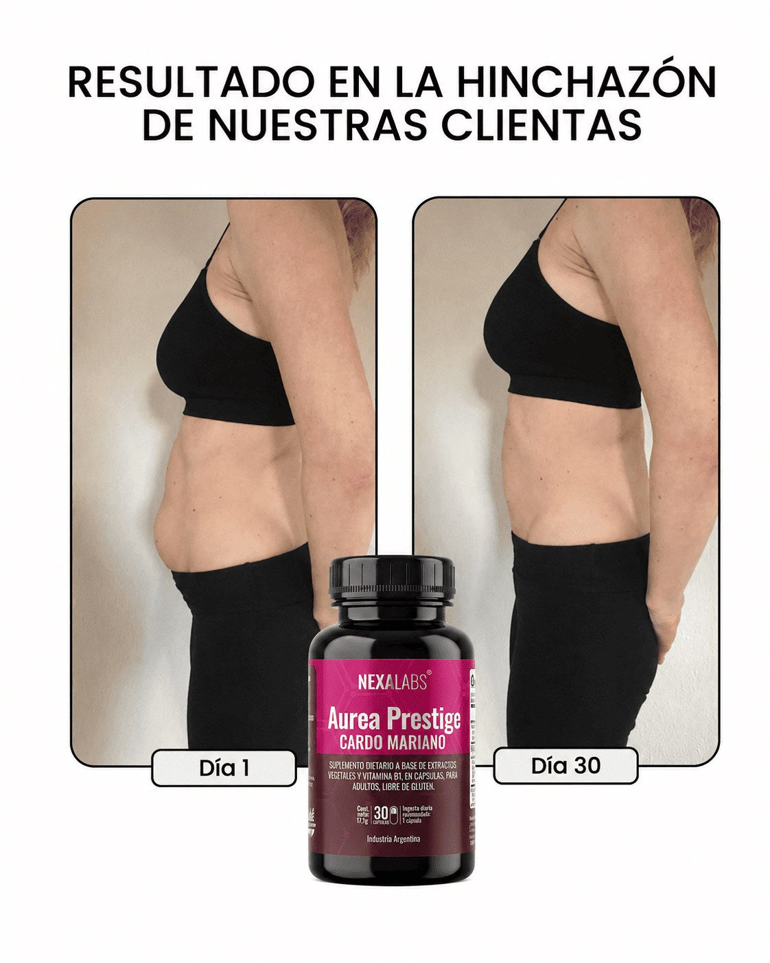 Resultado en la hinchazón de clientas NovaLabs: día 1 y día 30